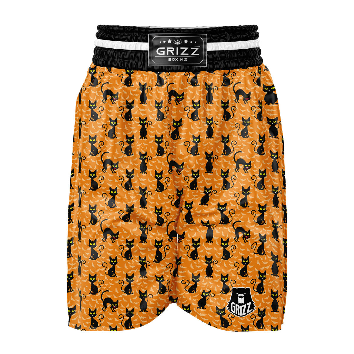 Black Cat Halloween Print Pattern Boxing Shorts-grizzshop