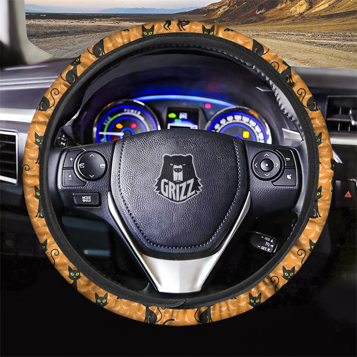 Black Cat Halloween Print Pattern Car Steering Wheel Cover-grizzshop
