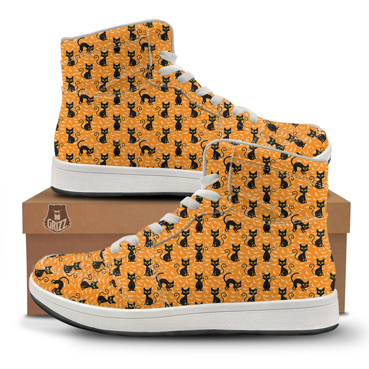 Black Cat Halloween Print Pattern High Top Sneakers-grizzshop