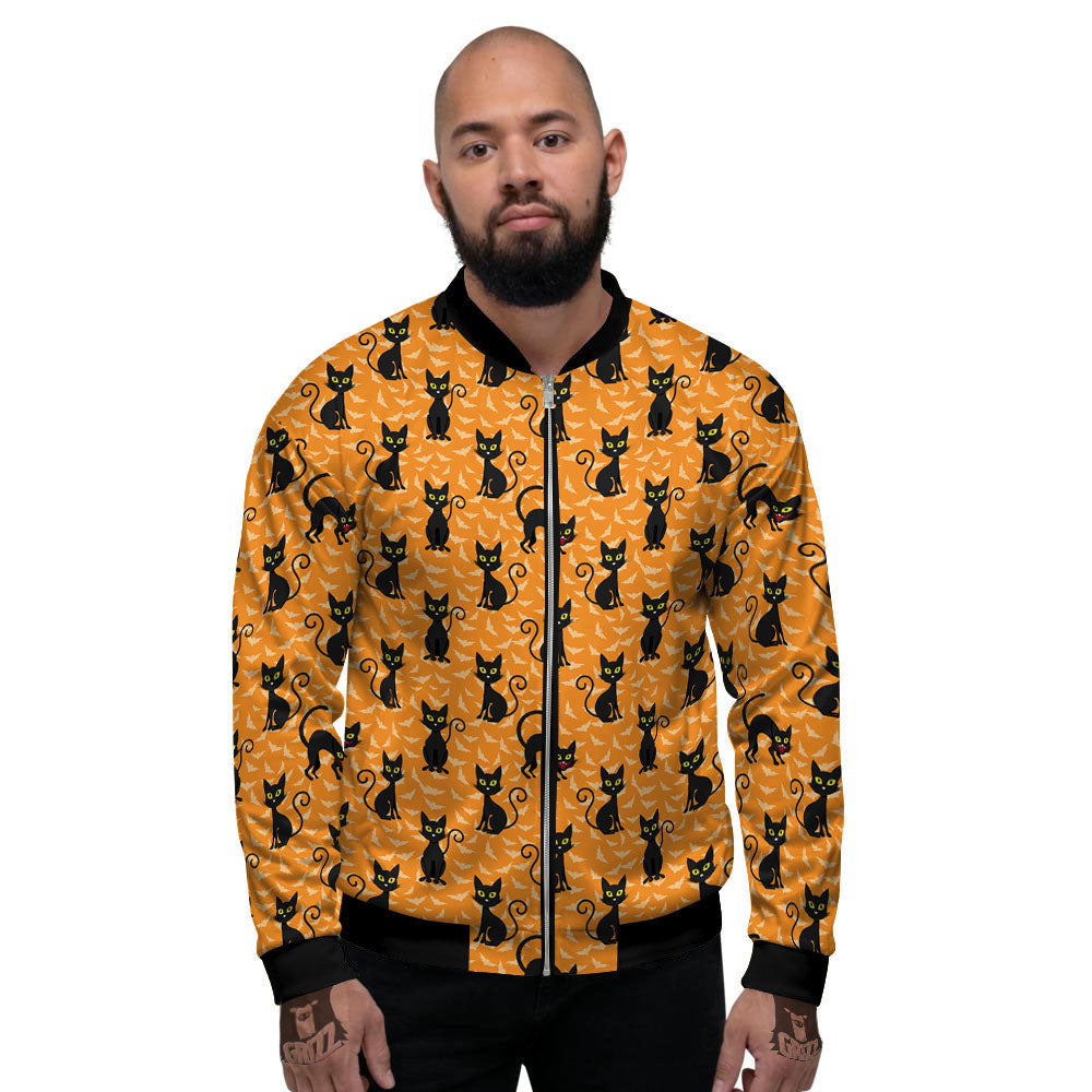 Black Cat Halloween Print Pattern Men's Bomber Jacket-grizzshop
