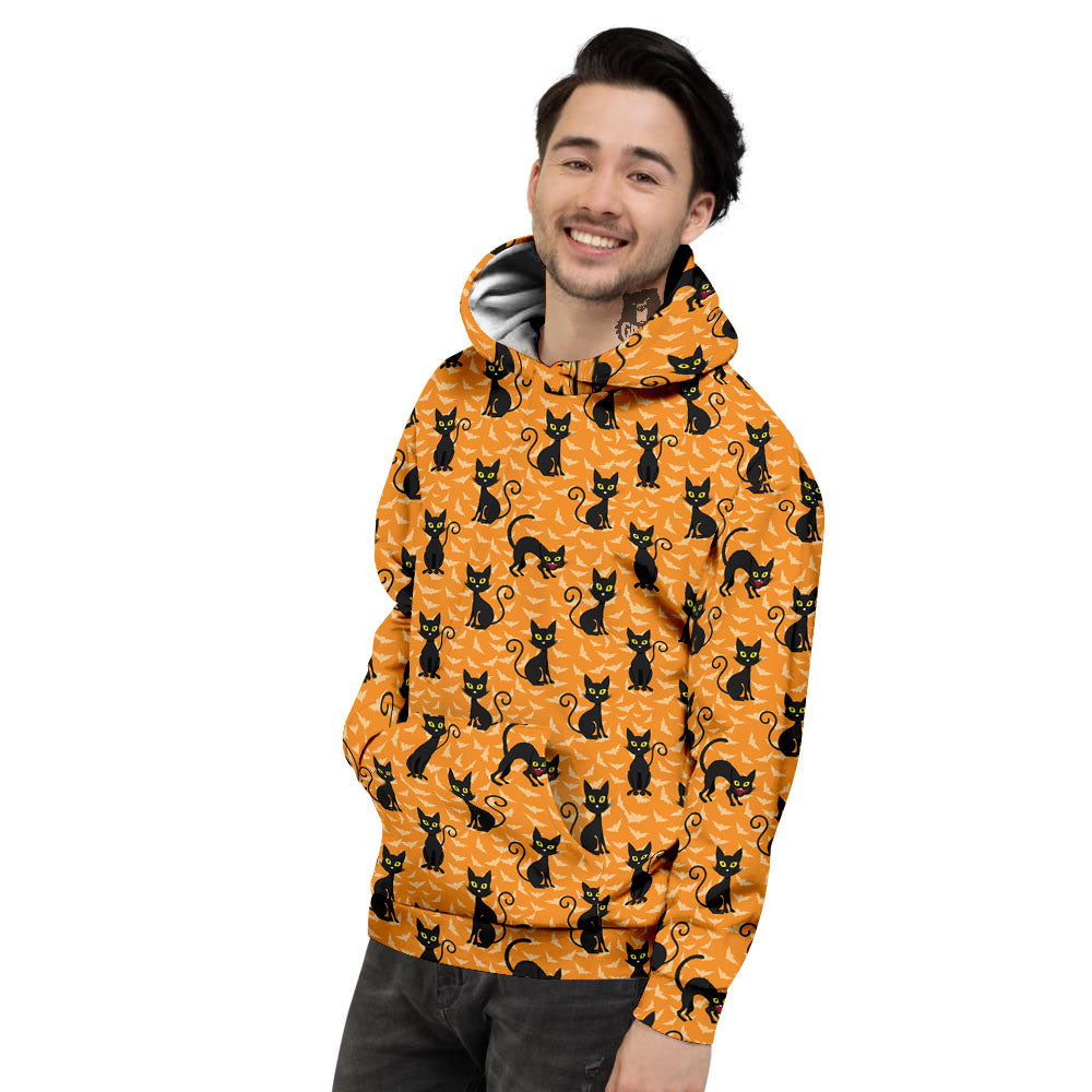 Black Cat Halloween Print Pattern Men's Hoodie-grizzshop
