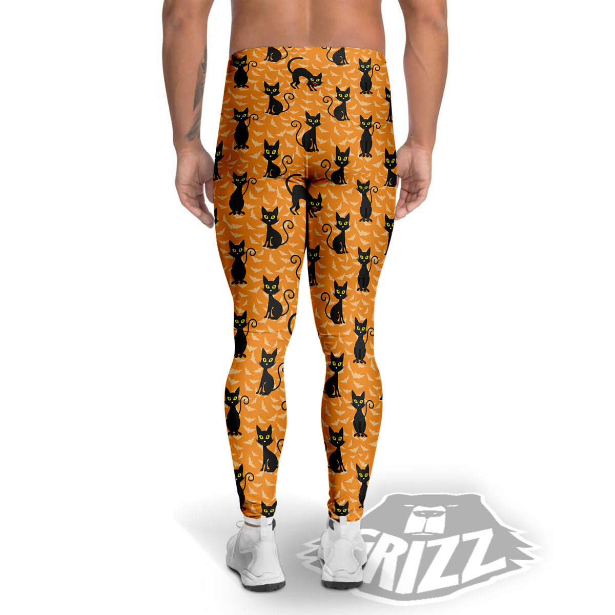 Black Cat Halloween Print Pattern Men's Leggings-grizzshop