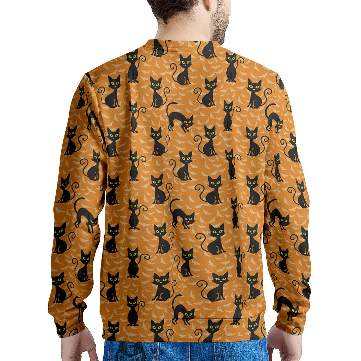 Black Cat Halloween Print Pattern Men's Sweatshirt-grizzshop