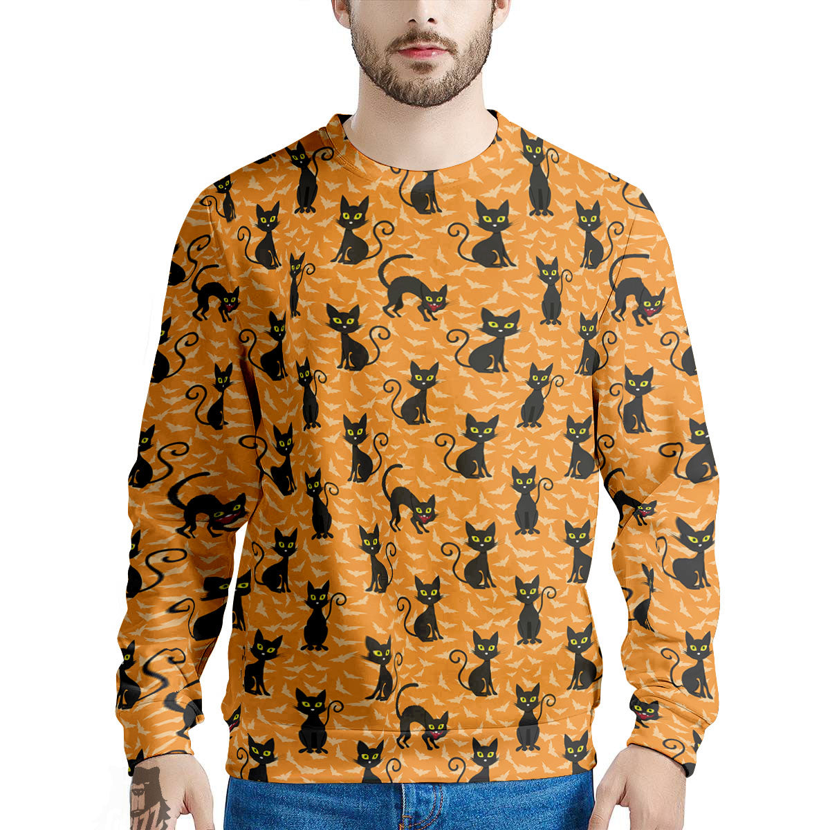 Black Cat Halloween Print Pattern Men's Sweatshirt-grizzshop
