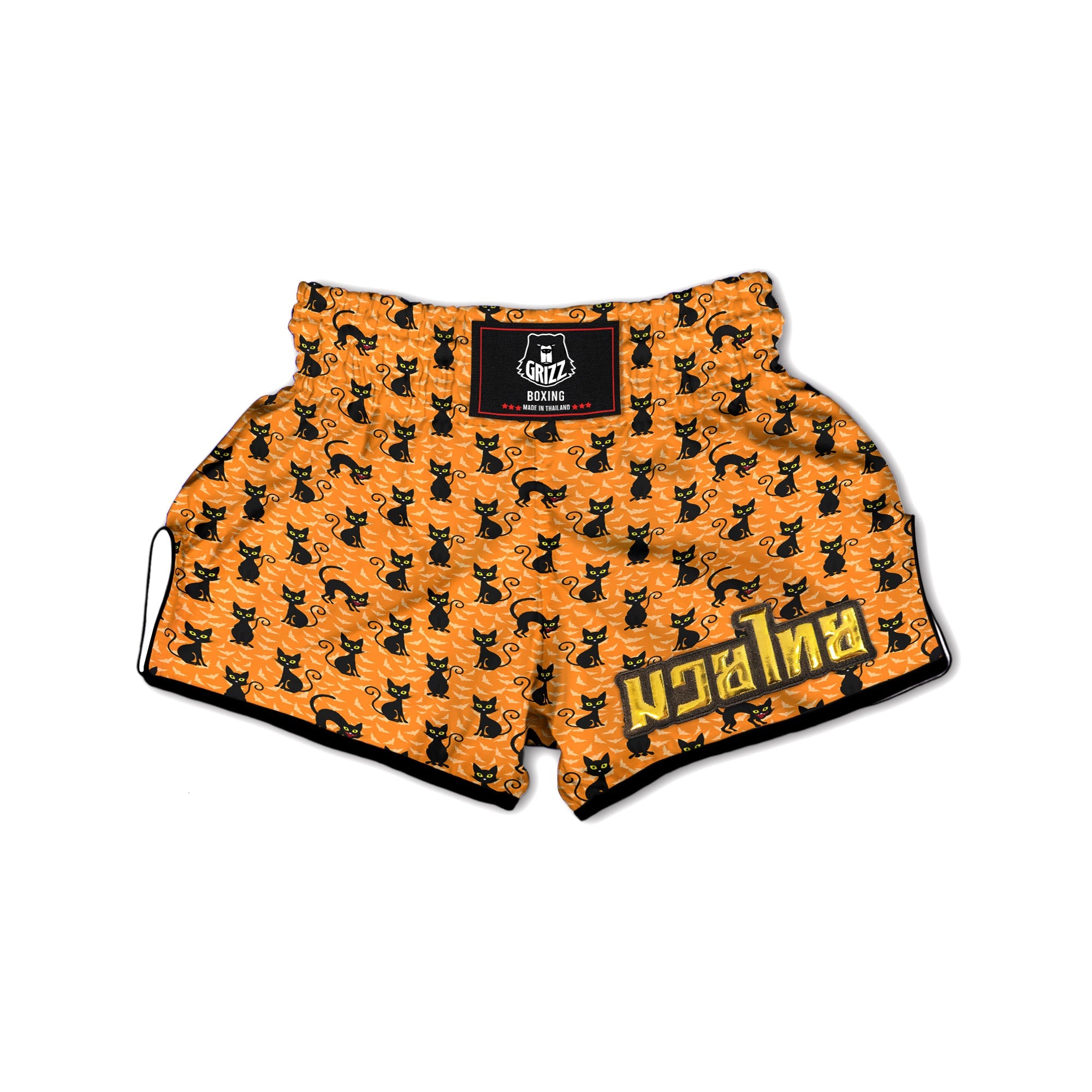 Black Cat Halloween Print Pattern Muay Thai Boxing Shorts-grizzshop
