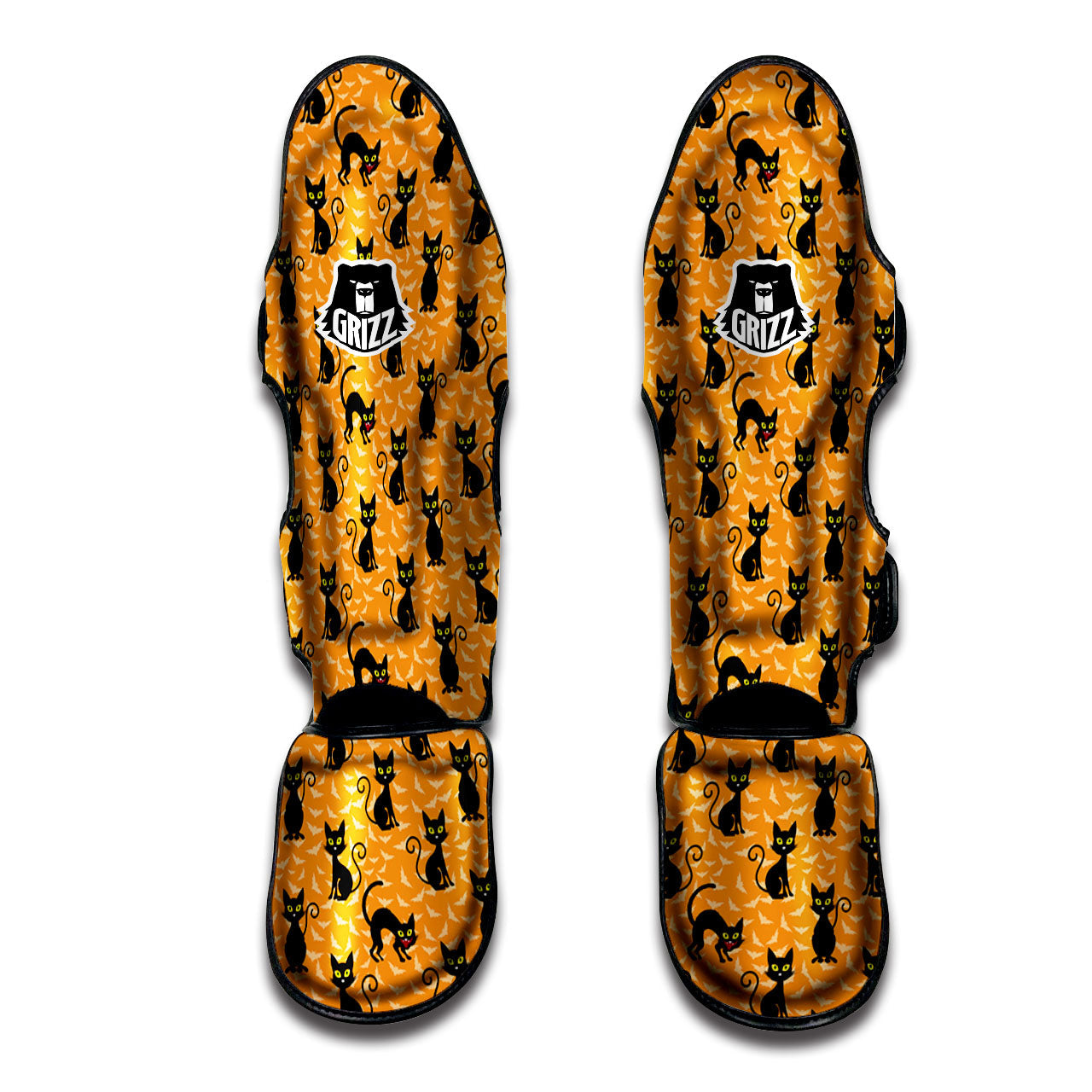Black Cat Halloween Print Pattern Muay Thai Shin Guards-grizzshop