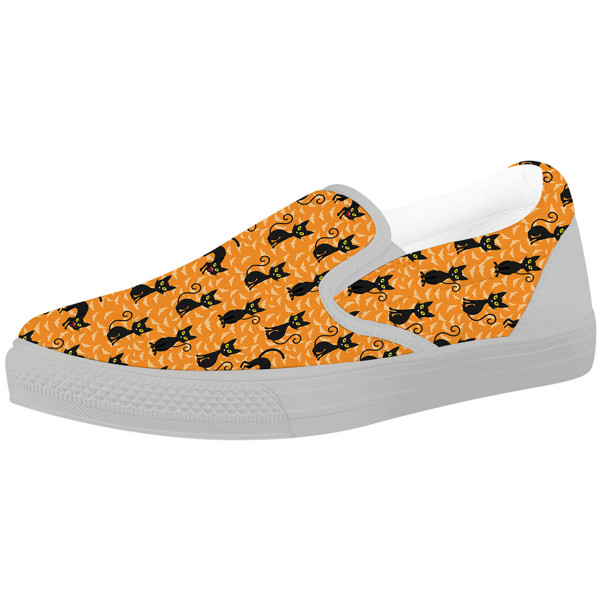 Black Cat Halloween Print Pattern White Slip On Shoes-grizzshop