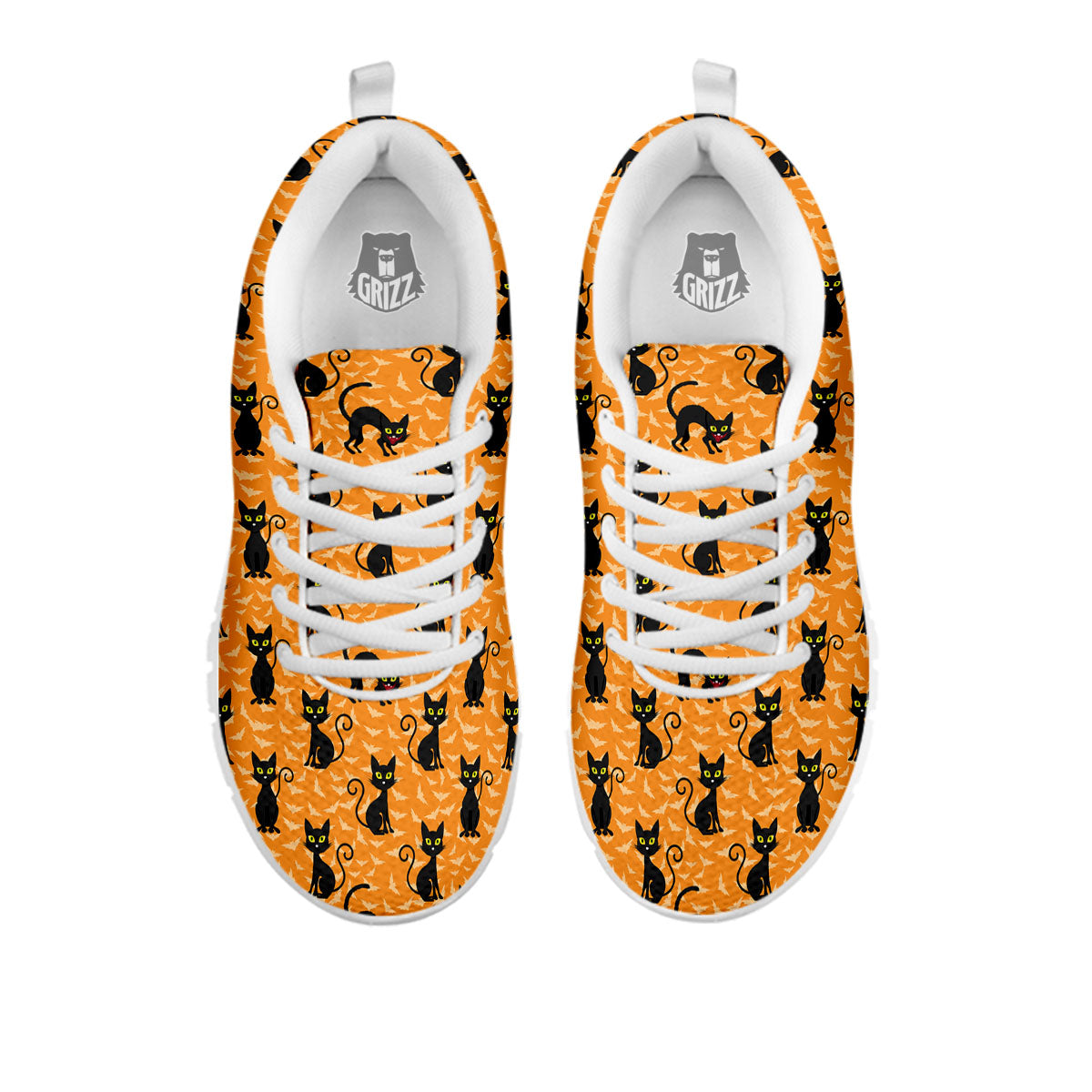 Black Cat Halloween Print Pattern White Sneaker-grizzshop