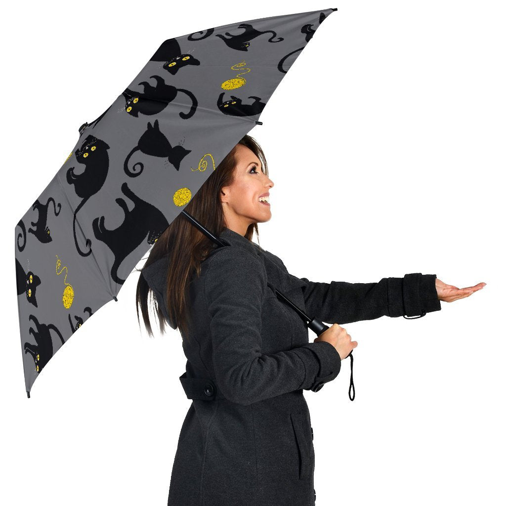 Black Cat Knit Pattern Print Automatic Foldable Umbrella-grizzshop