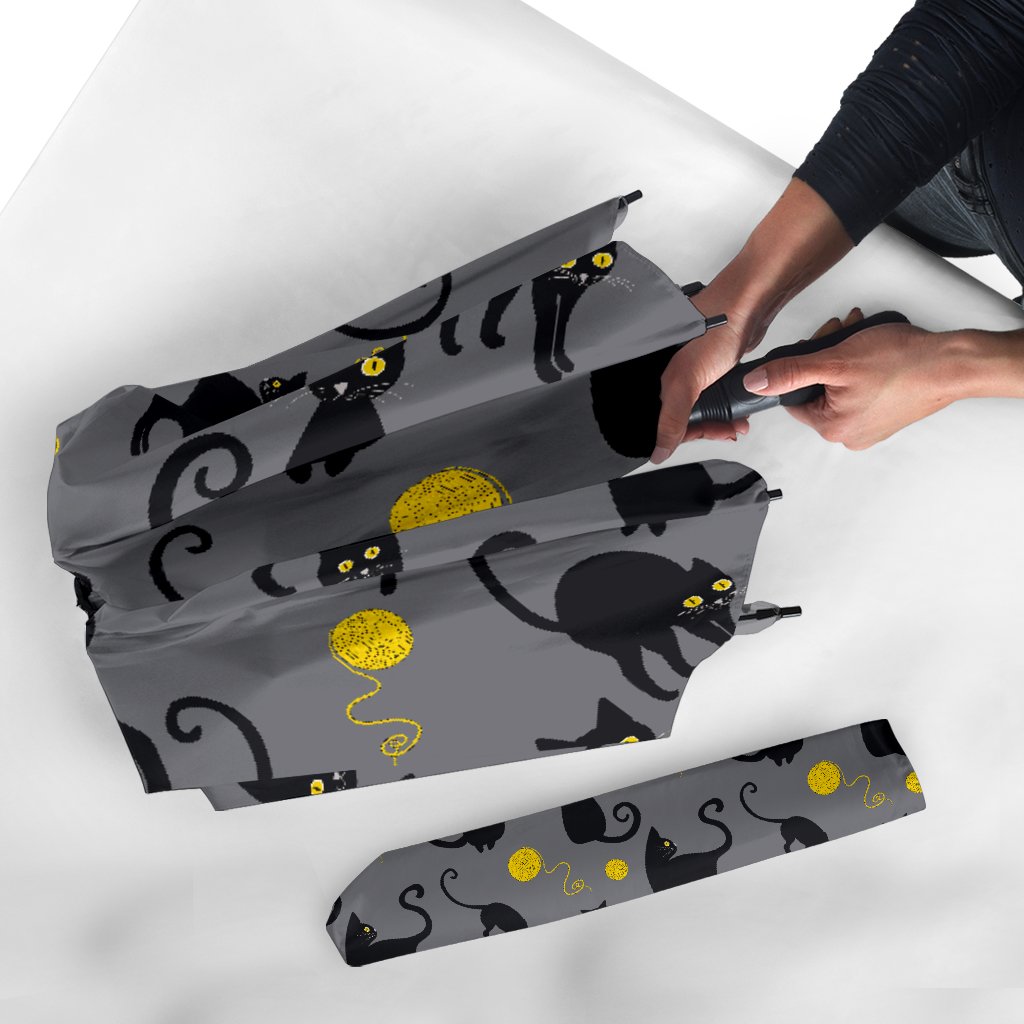 Black Cat Knit Pattern Print Automatic Foldable Umbrella-grizzshop