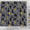 Black Cat Knit Pattern Print Bathroom Shower Curtain-grizzshop