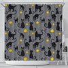 Black Cat Knit Pattern Print Bathroom Shower Curtain-grizzshop