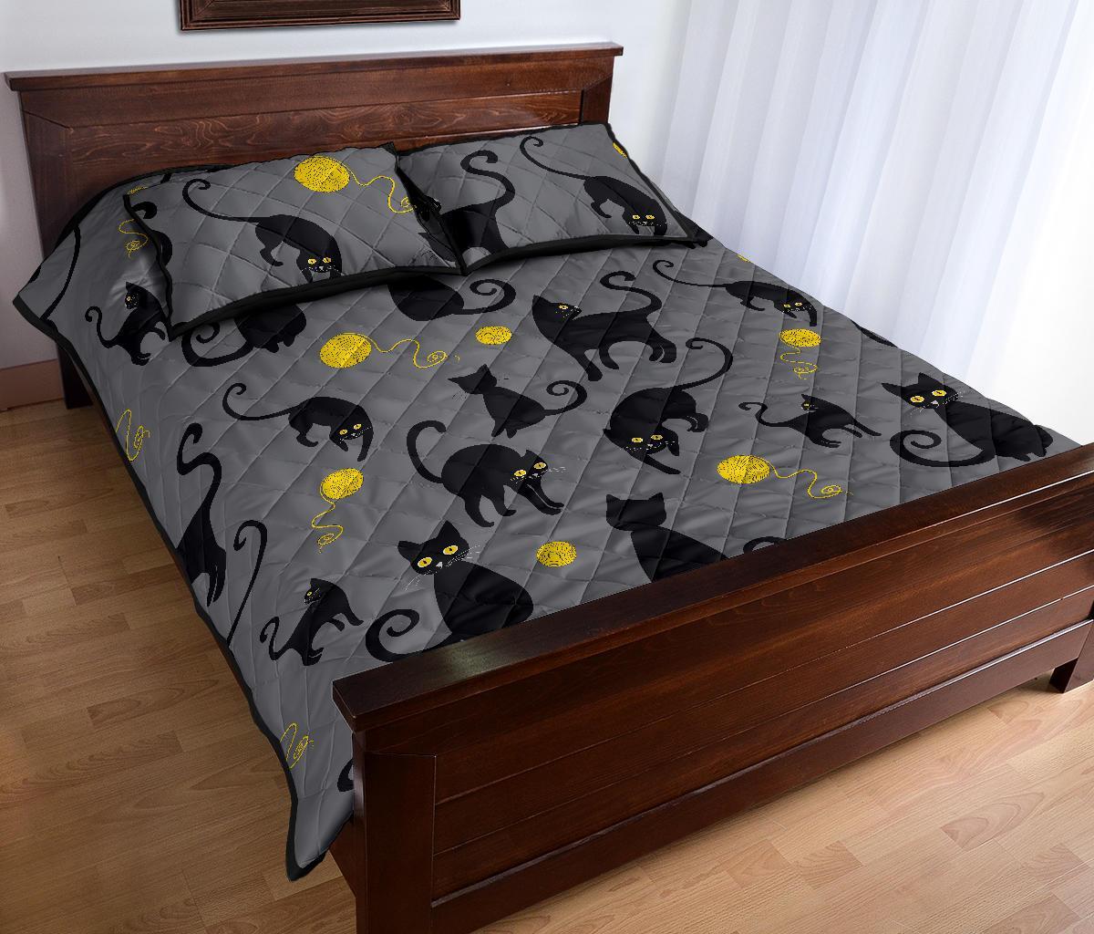 Black Cat Knit Pattern Print Bed Set Quilt-grizzshop