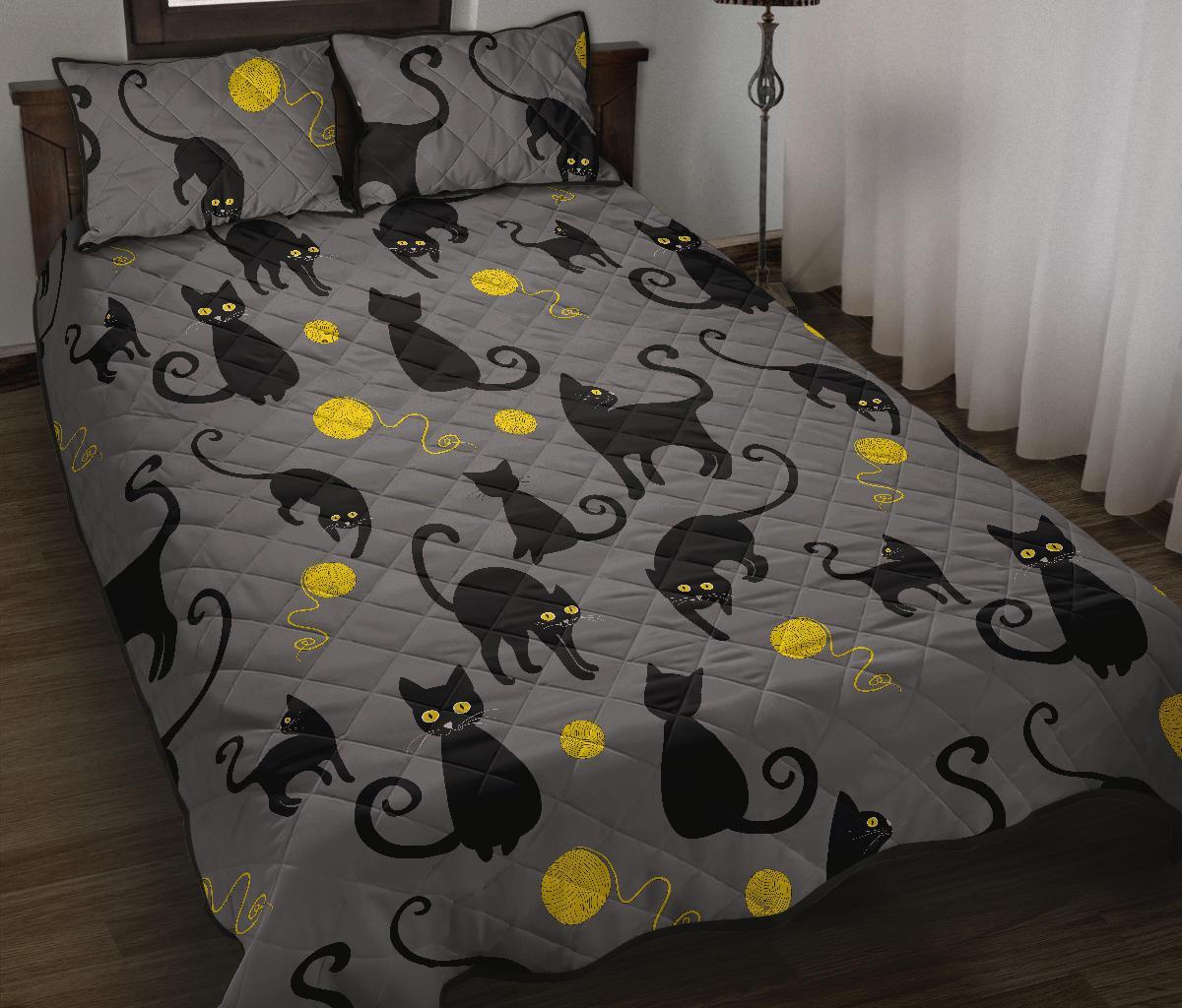 Black Cat Knit Pattern Print Bed Set Quilt-grizzshop