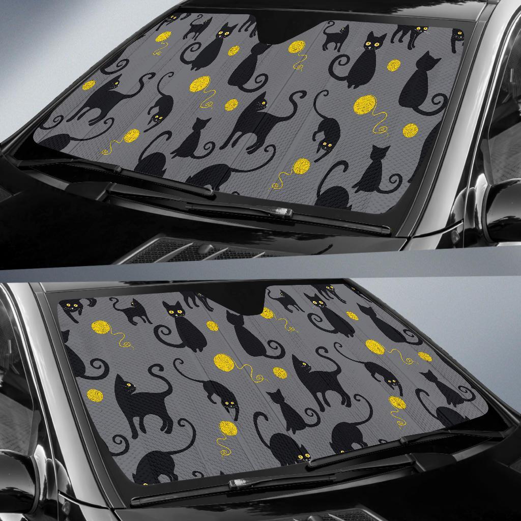 Black Cat Knit Pattern Print Car Sun Shade-grizzshop