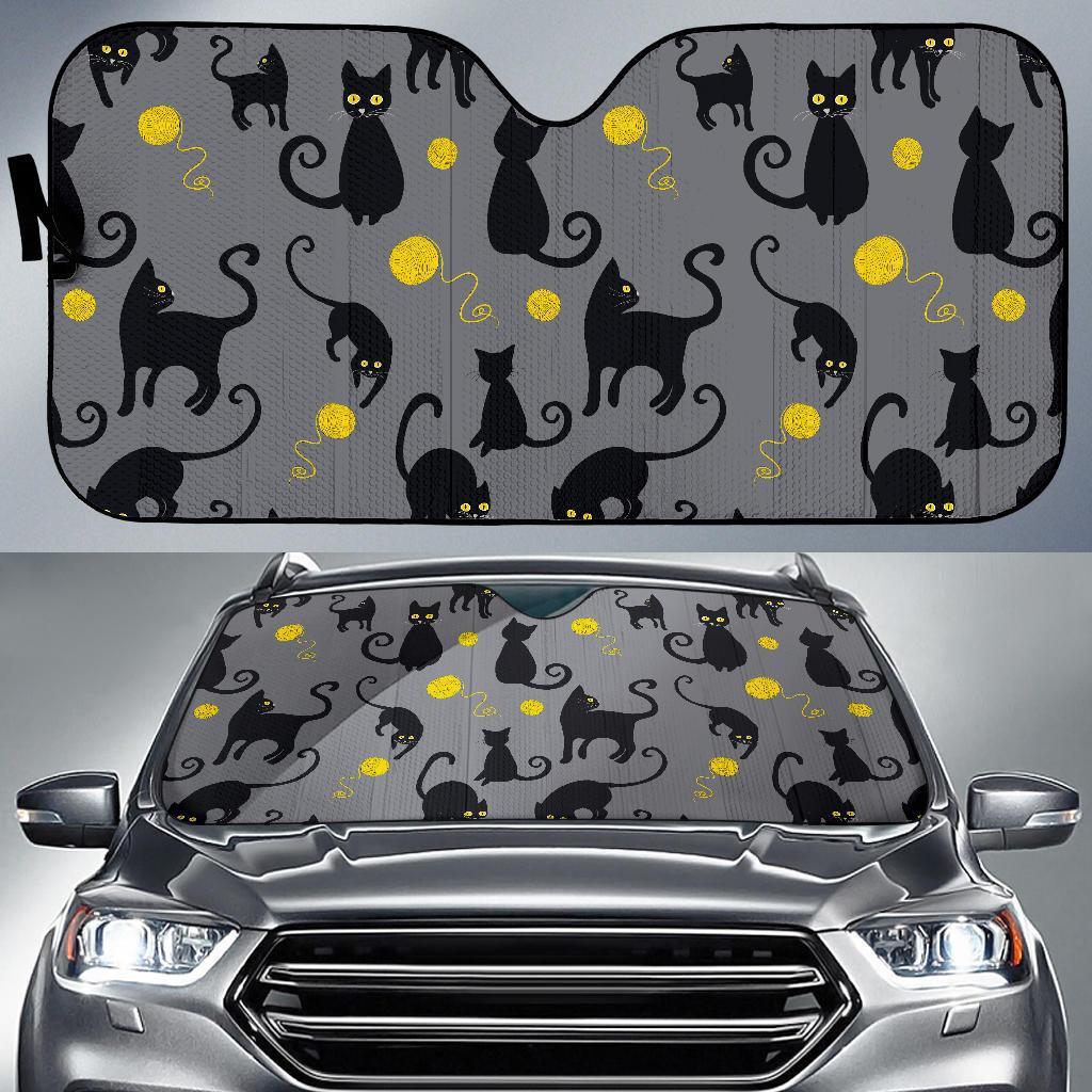 Black Cat Knit Pattern Print Car Sun Shade-grizzshop