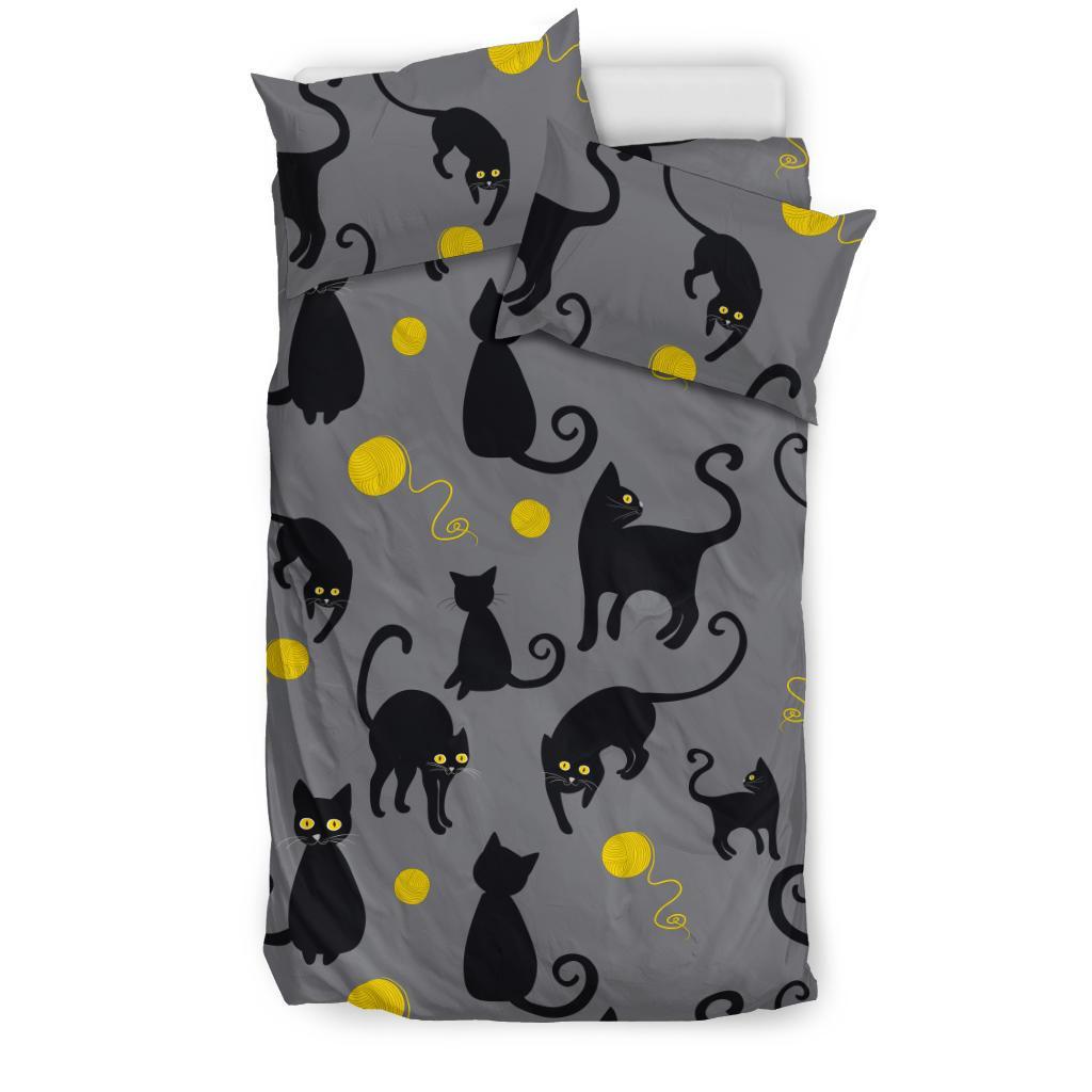 Black Cat Knit Pattern Print Duvet Cover Bedding Set-grizzshop