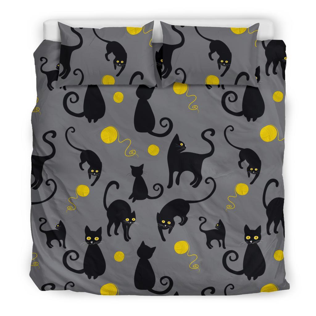 Black Cat Knit Pattern Print Duvet Cover Bedding Set-grizzshop