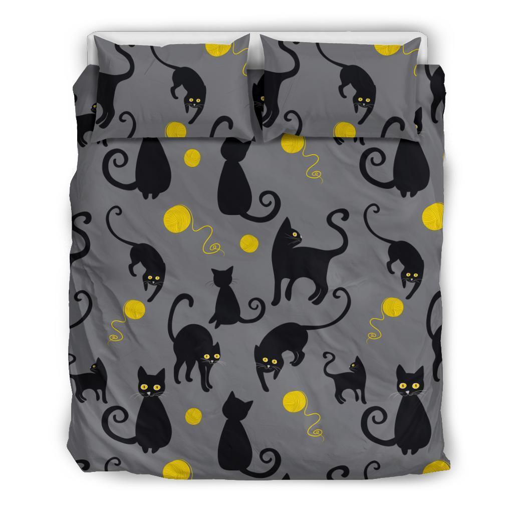 Black Cat Knit Pattern Print Duvet Cover Bedding Set-grizzshop