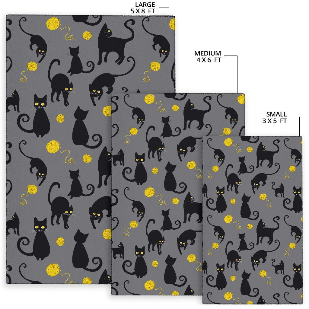 Black Cat Knit Pattern Print Floor Mat-grizzshop