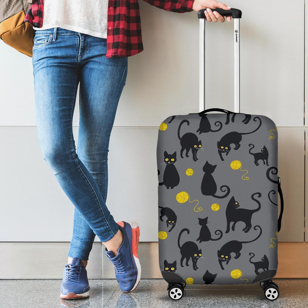 Black Cat Knit Pattern Print Luggage Cover Protector-grizzshop