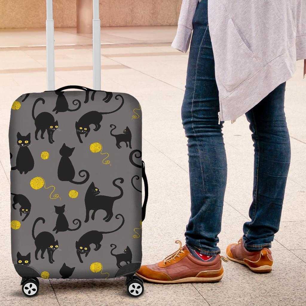 Black Cat Knit Pattern Print Luggage Cover Protector-grizzshop