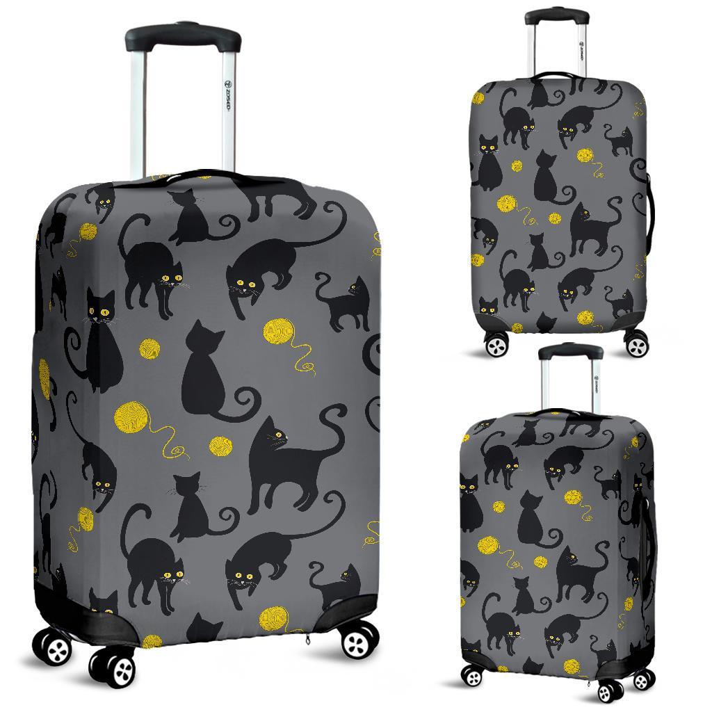 Black Cat Knit Pattern Print Luggage Cover Protector-grizzshop