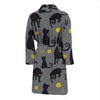 Black Cat Knit Pattern Print Men Long Robe-grizzshop