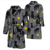 Black Cat Knit Pattern Print Men Long Robe-grizzshop