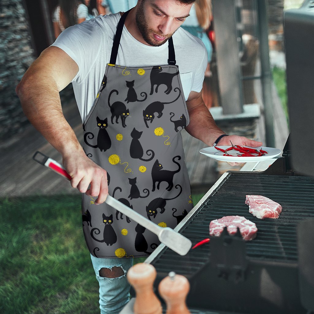 Black Cat Knit Pattern Print Men's Apron-grizzshop