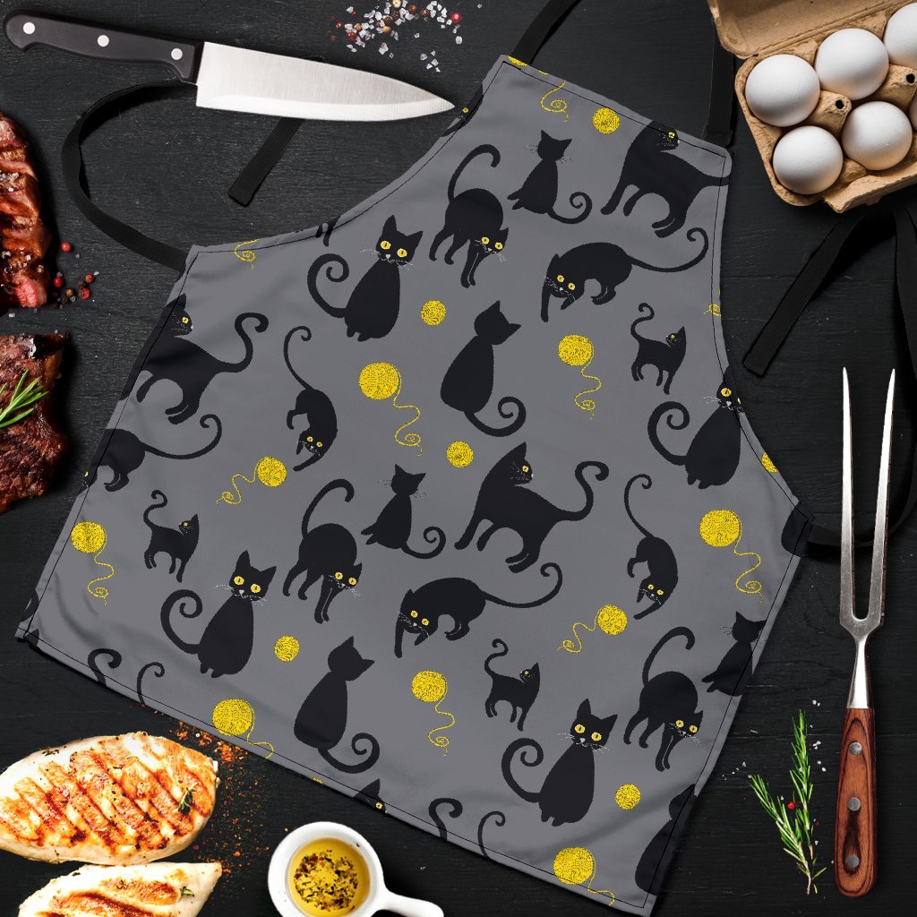 Black Cat Knit Pattern Print Men's Apron-grizzshop
