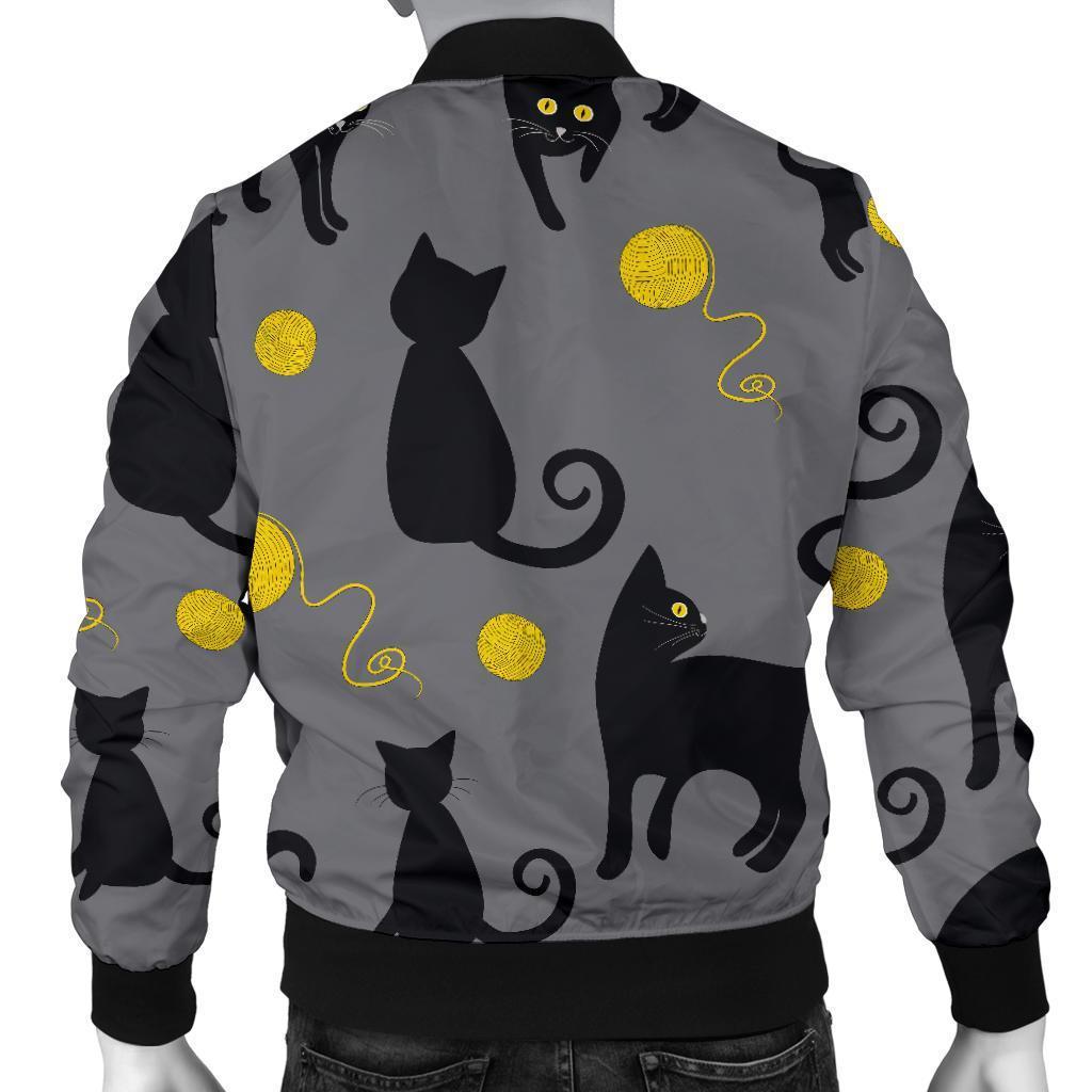 Black Cat Knit Pattern Print Men's Bomber Jacket-grizzshop