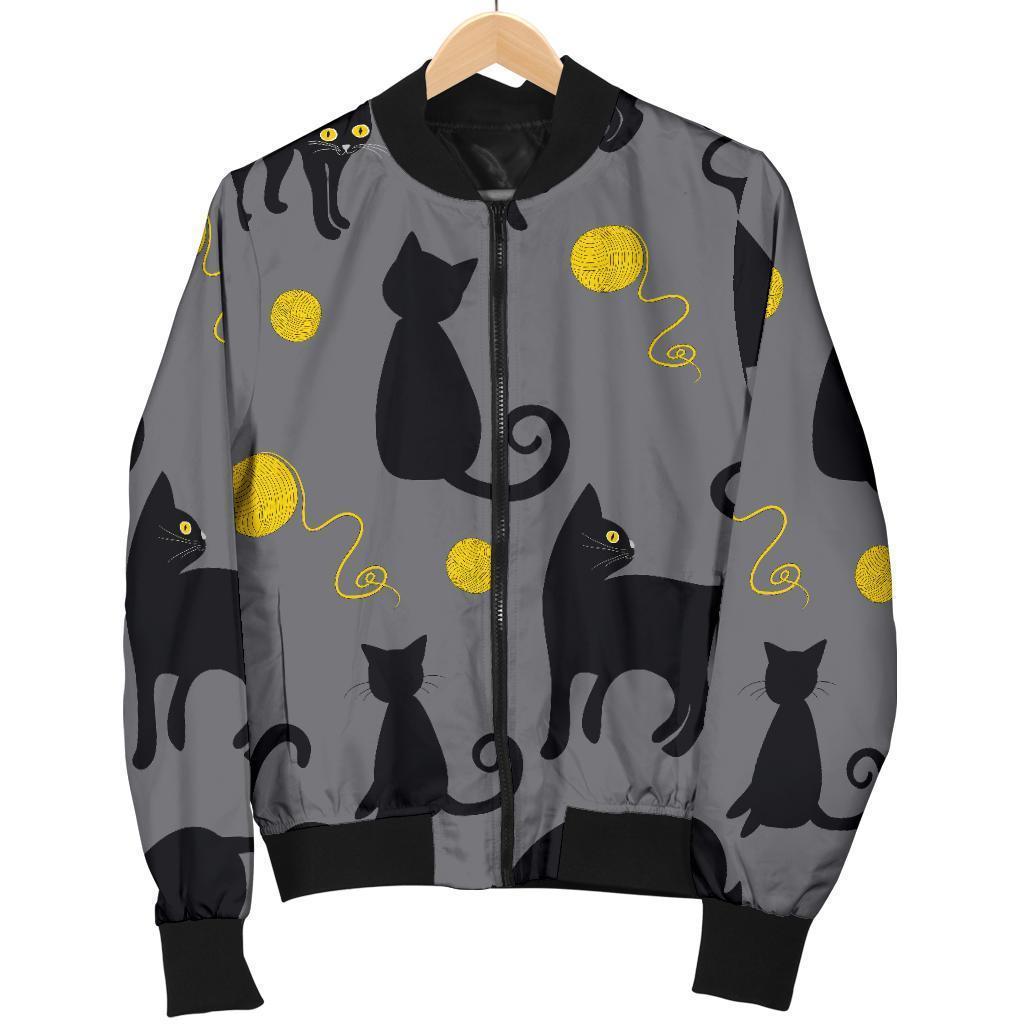 Black Cat Knit Pattern Print Men's Bomber Jacket-grizzshop