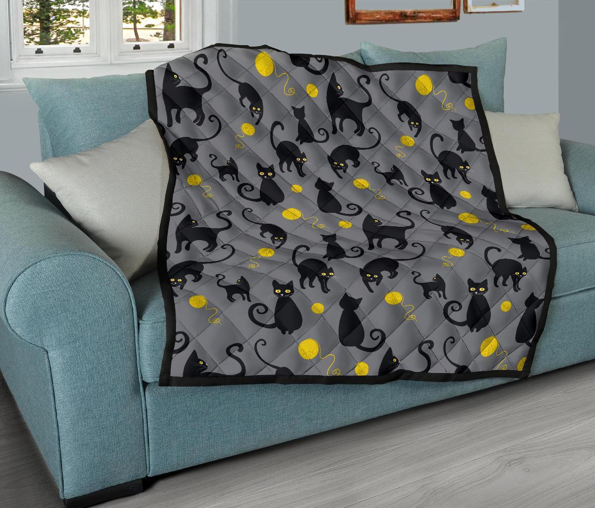 Black Cat Knit Pattern Print Quilt-grizzshop