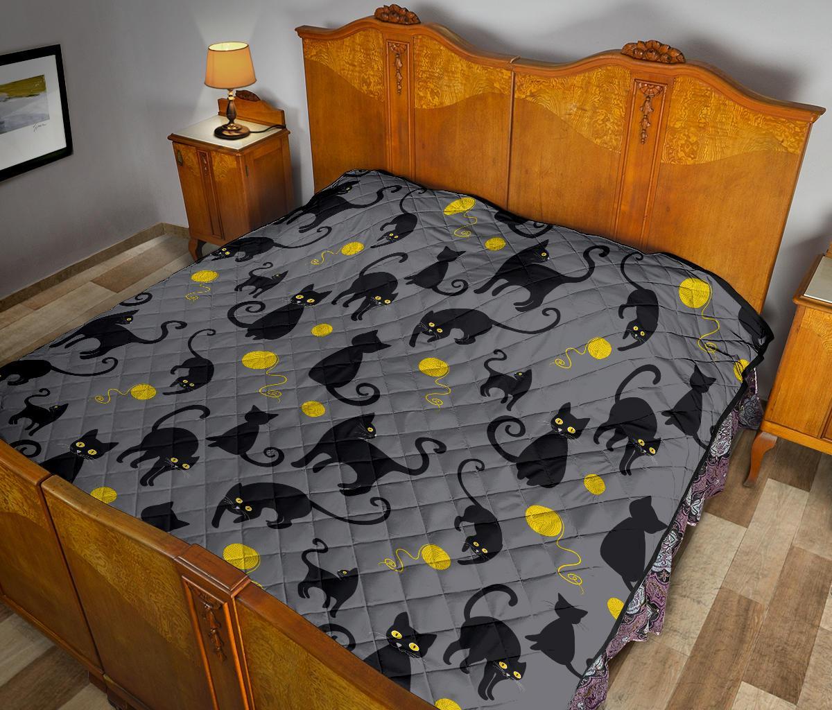 Black Cat Knit Pattern Print Quilt-grizzshop