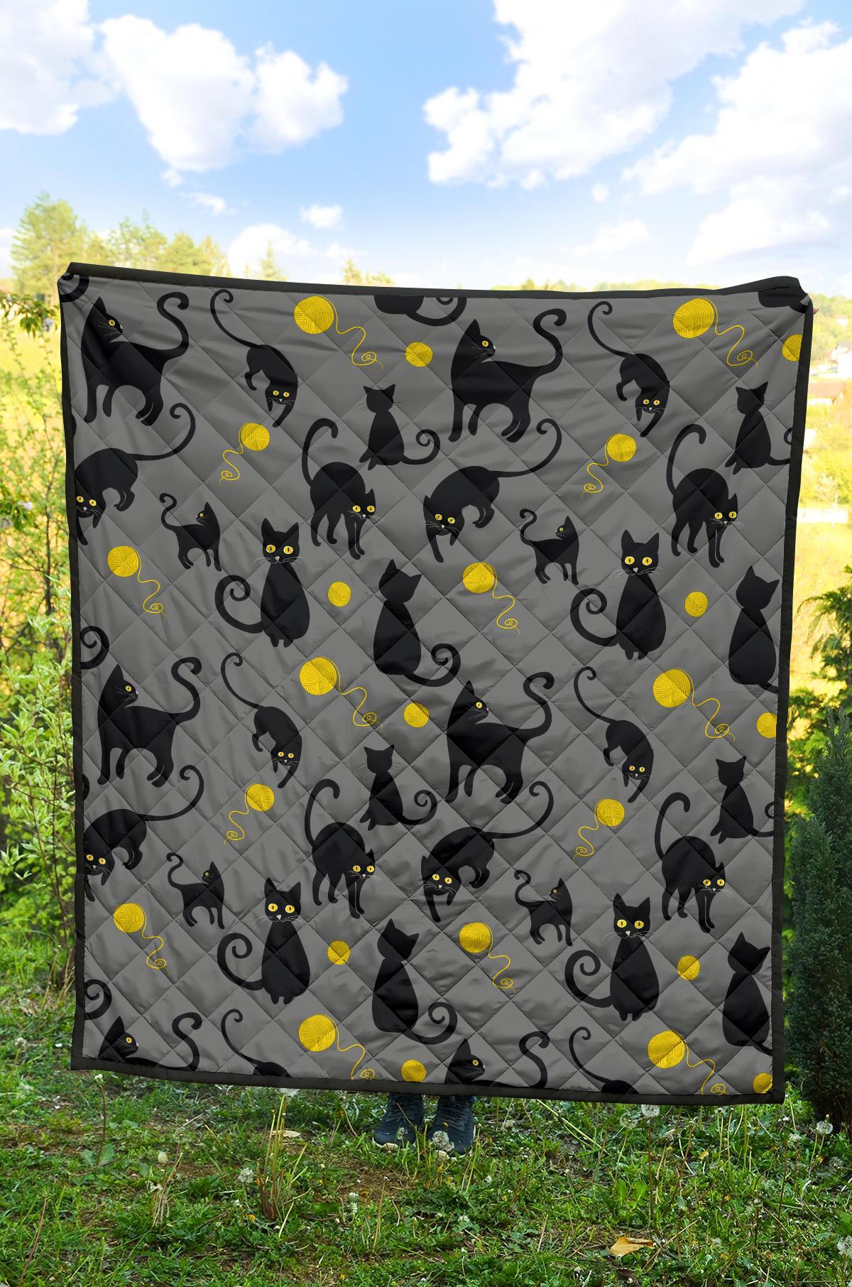 Black Cat Knit Pattern Print Quilt-grizzshop