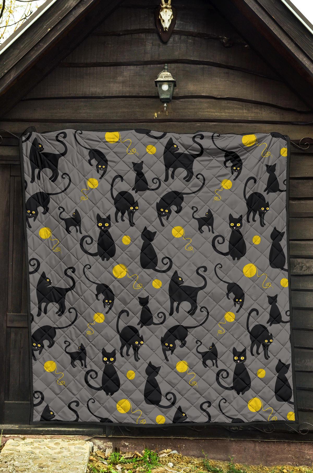 Black Cat Knit Pattern Print Quilt-grizzshop