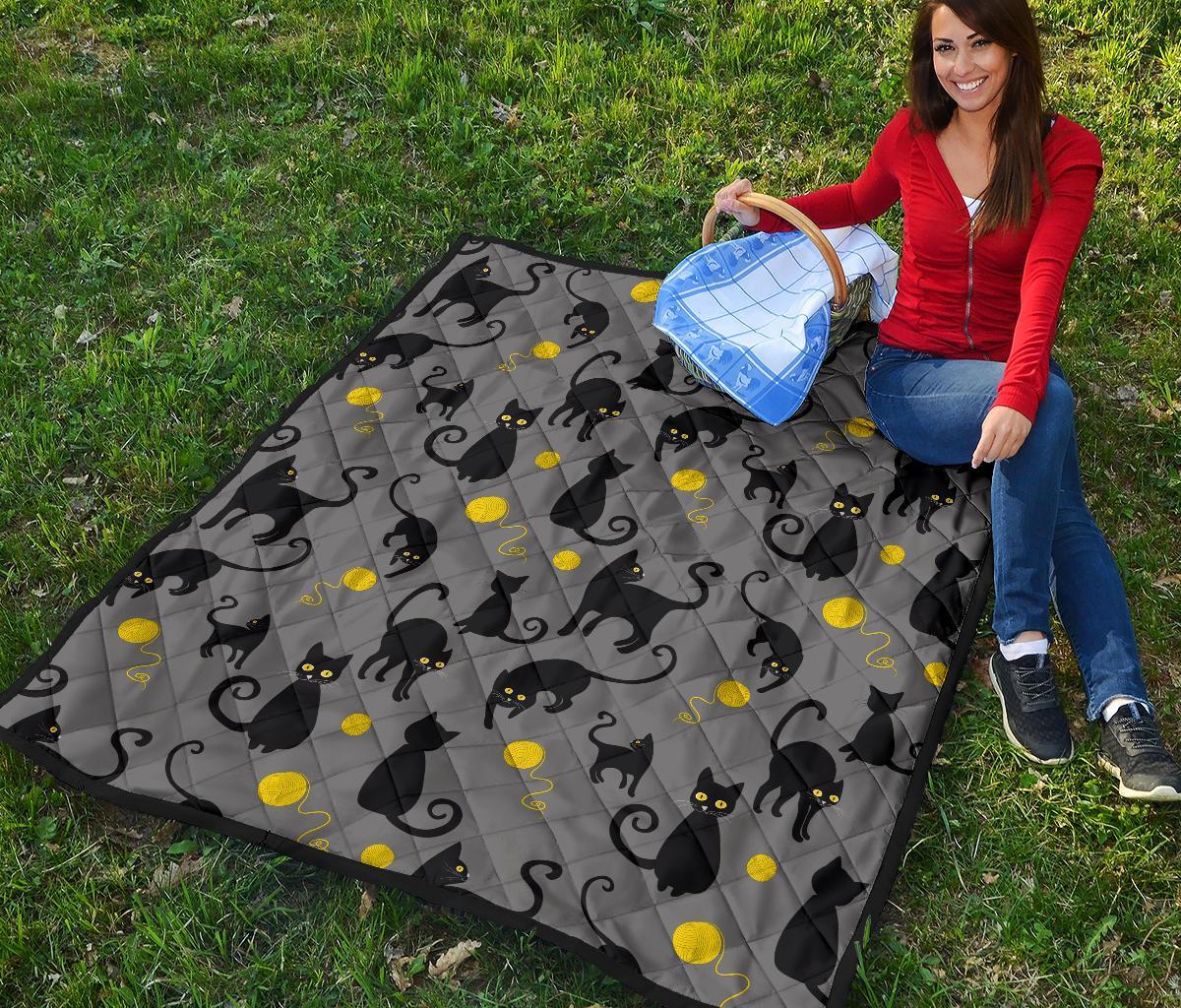 Black Cat Knit Pattern Print Quilt-grizzshop