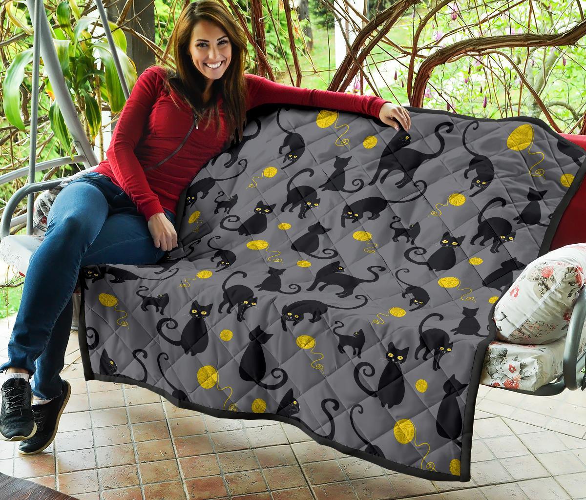 Black Cat Knit Pattern Print Quilt-grizzshop