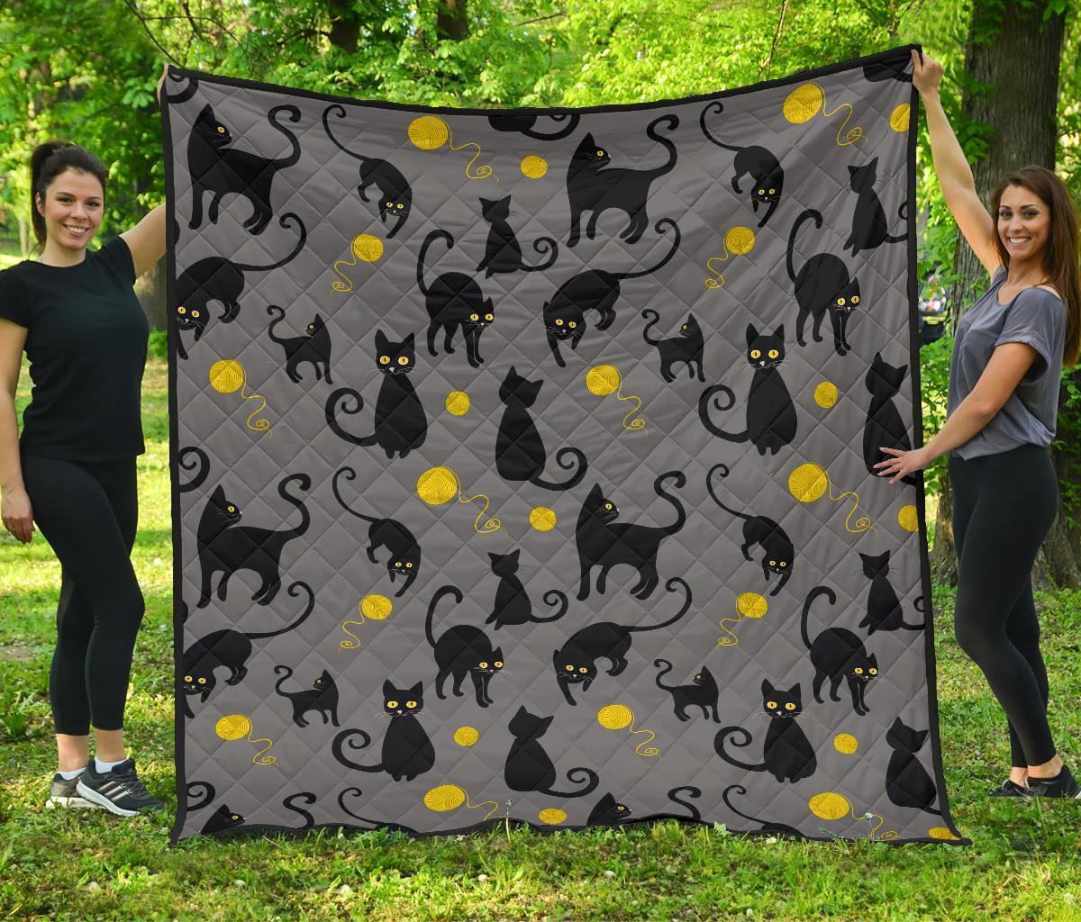 Black Cat Knit Pattern Print Quilt-grizzshop