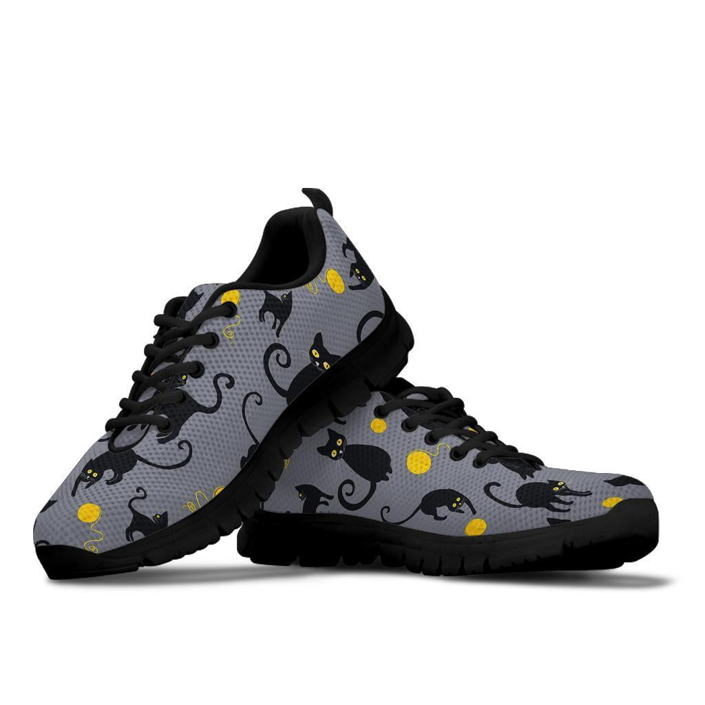 Black Cat Knit Pattern Print Sneaker Shoes For Men Women-grizzshop