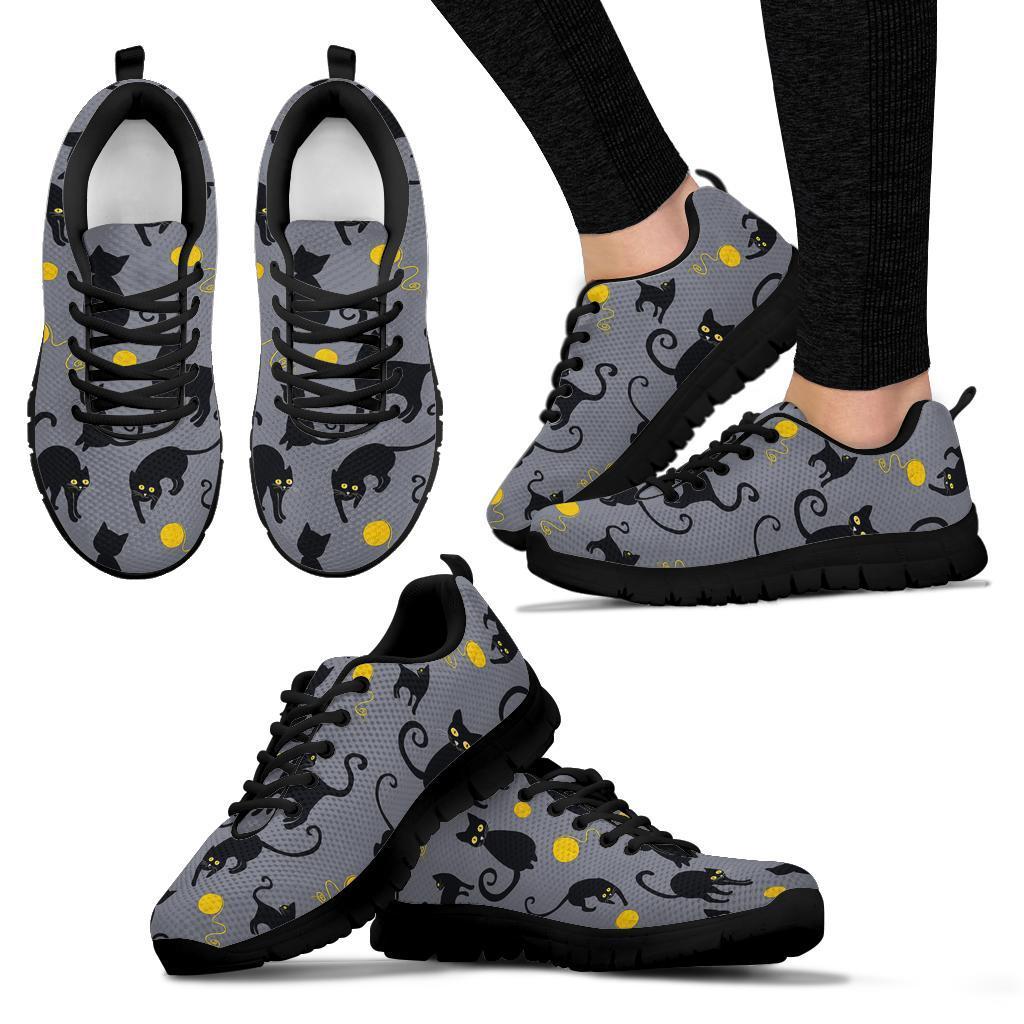 Black Cat Knit Pattern Print Sneaker Shoes For Men Women-grizzshop