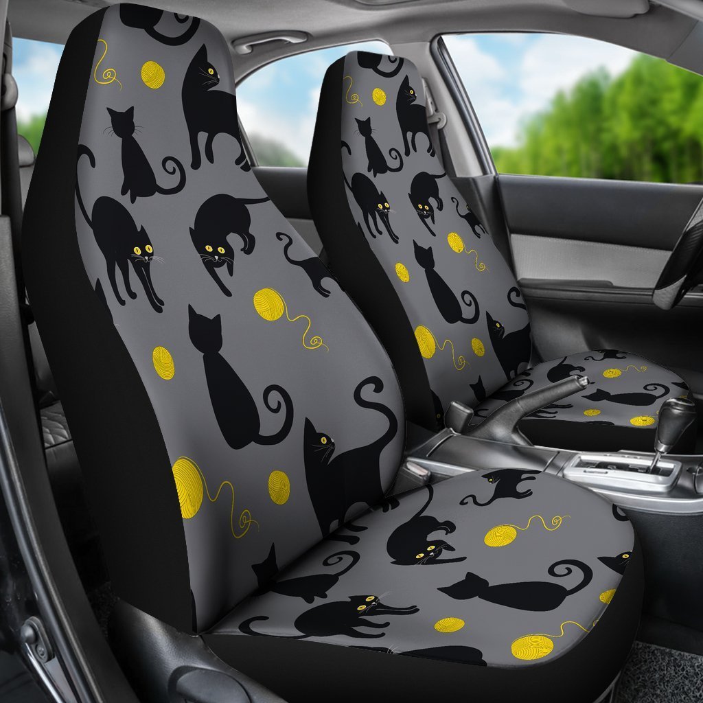 Black Cat Knit Pattern Print Universal Fit Car Seat Covers-grizzshop