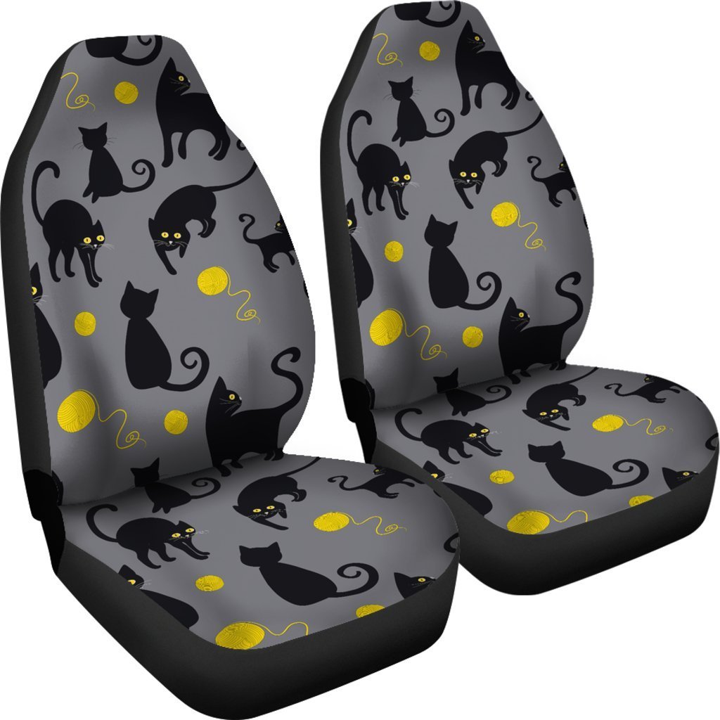 Black Cat Knit Pattern Print Universal Fit Car Seat Covers-grizzshop