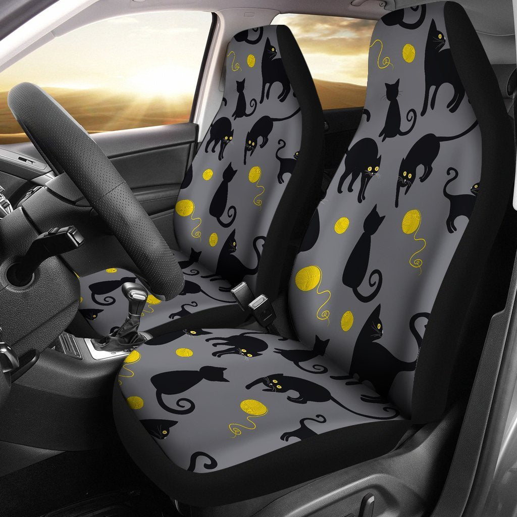 Black Cat Knit Pattern Print Universal Fit Car Seat Covers-grizzshop