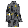 Black Cat Knit Pattern Print Women Long Robe-grizzshop