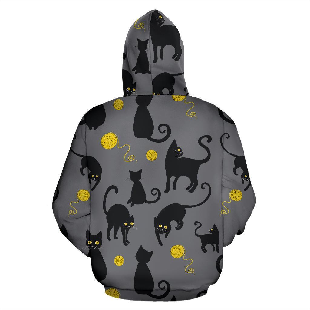 Black Cat Knit Pattern Print Women Men Pullover Hoodie-grizzshop