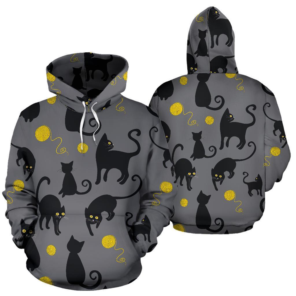 Black Cat Knit Pattern Print Women Men Pullover Hoodie-grizzshop