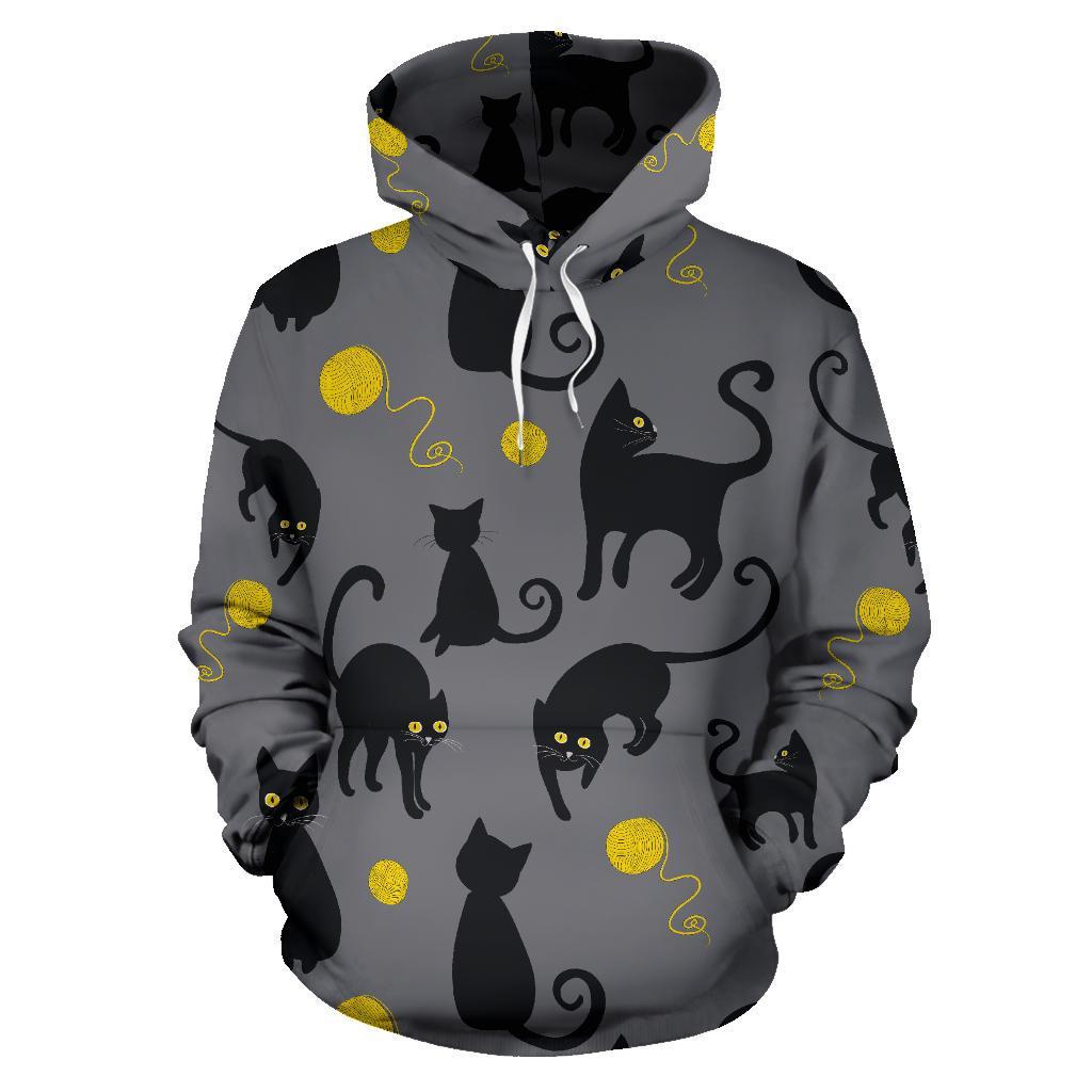 Black Cat Knit Pattern Print Women Men Pullover Hoodie-grizzshop
