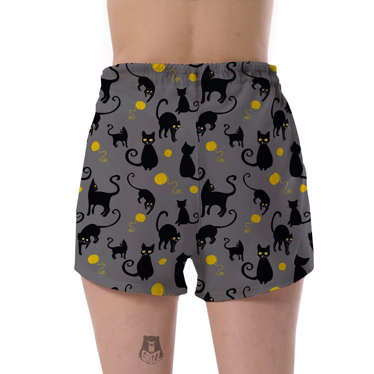 Black Cat Knit Pattern Print Women's Shorts-grizzshop